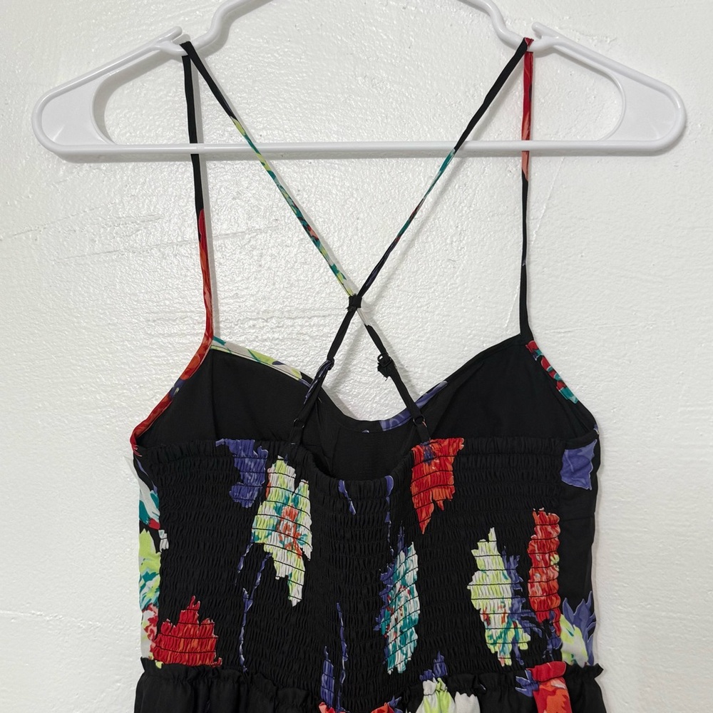 American Eagle Women's Ruched Bustier Padded Lined Open Back Floral Dress Sz S/P - Picture 3 of 9